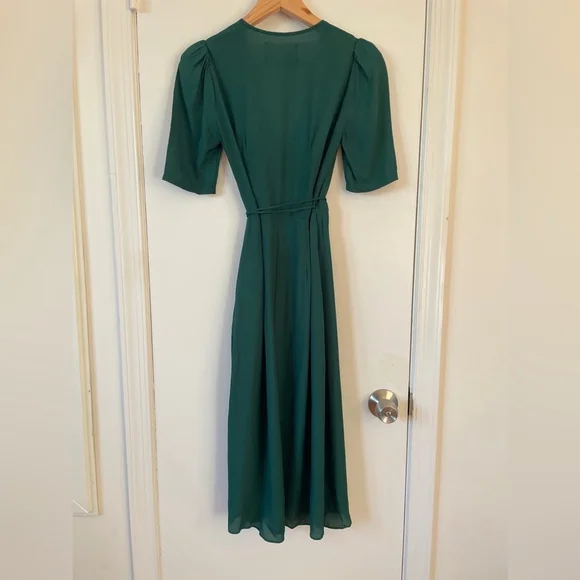 Reformation Marta Green Viscose Surplice Wrap Dress Mini Puff 1/2 Sleeves XS - Picture 7 of 8